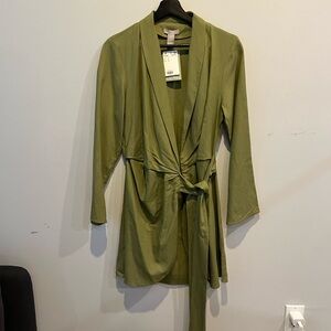 H&M Olive Green Linen Wrap Blazer Dress